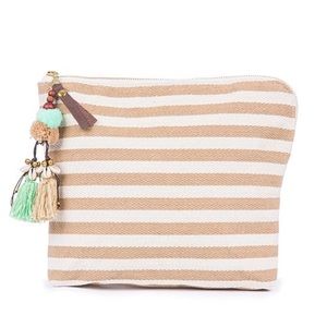 JADETRIBE Valerie Striped Zip Clutch Puka Tassel